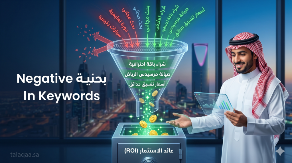 خبير تسويق سعودي في الرياض يستخدم الكلمات السلبية في إعلانات جوجل لفلترة الزيارات وزيادة عائد الاستثمار (ROI).